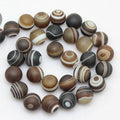 Wholesale Polished Gemstone Beads 4mm-12mm Natural Frosted Coffee Striped Agate Beads for Jewelry Making