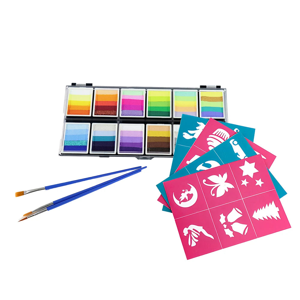 GP Children's Split Face & Cake Body Paint 12 Gradient Palette with Stencils & Brushes-2023 Hot Selling EN71 Certified