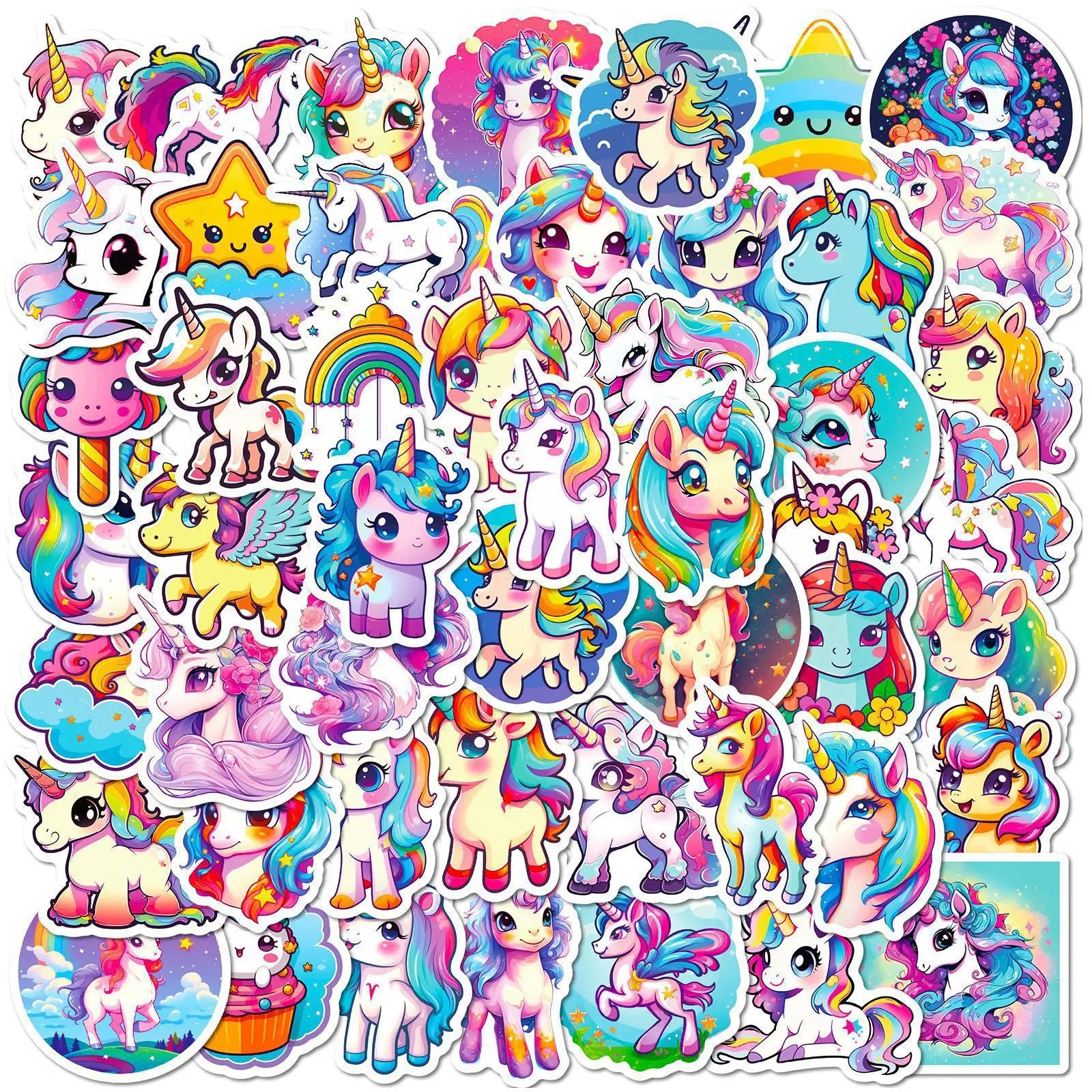 50pcs Colorful unicorn Graffiti PVC Self Adhesive Stickers for Laptop Phone Case Suitcase Skateboard Guitar Table and Books
