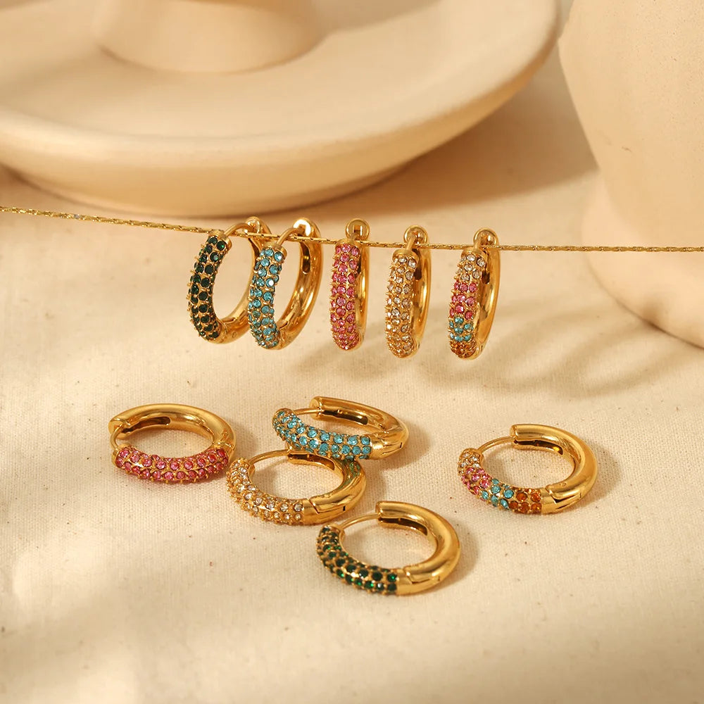 Nabest Gold Plated Stainless Steel Wedding Bridal Hoop Earrings Waterproof Women Colored Zircon Huggie Earing