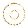 Pearl Chain Necklace Bracelet Set with Zircon Elegant Jewelry Gift for Women for Weddings 10mm Gold and White Trendy Ball Golden