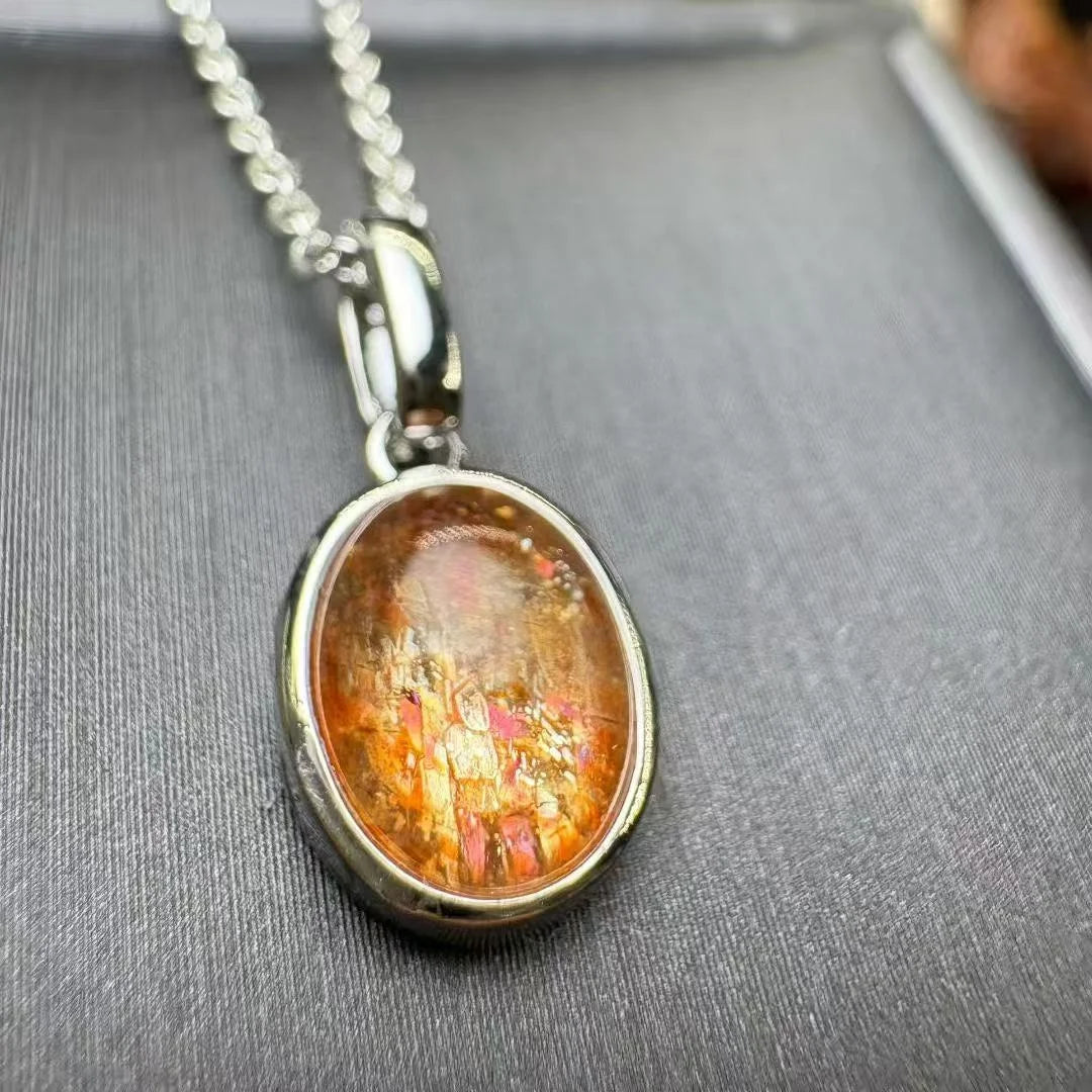 Handmade Customized S925 Sterling Silver Plated Copper Gold Sunstone Oval Pendant