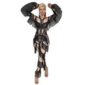 Black Print Tassel One Piece Jumpsuit Stretch Skinny  Playsuit Women Showgirl Stage Costumes Dance Bodysuit Performance Wear