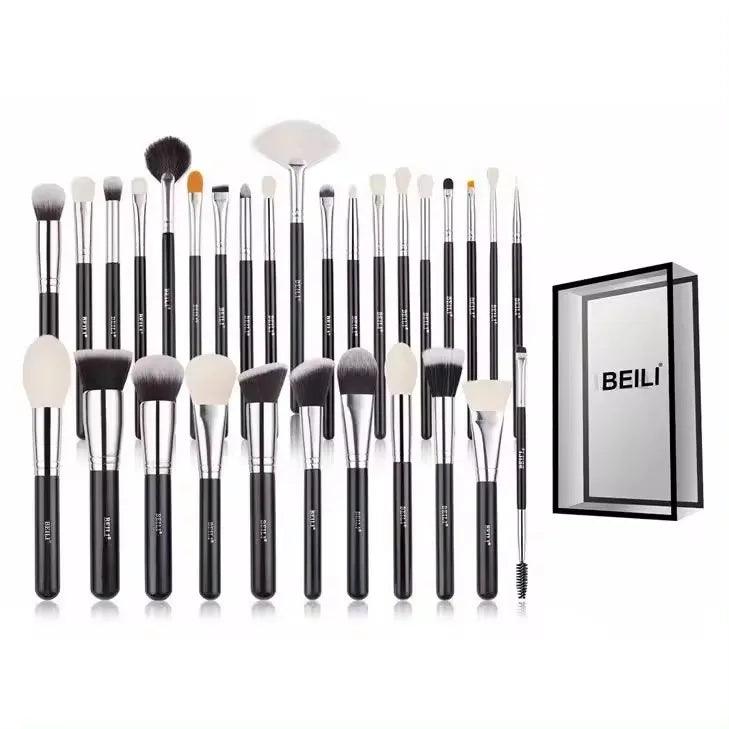 BEILI 30pcs Black Makeup Brushes Natural Hair Soft Custom Makeup Brush Set Full Set Face Makeup Brush for Ladies