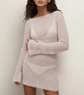 New Fashion Women's 2025 Summer Casual Low-Exposed Long Sleeve Back Short Length Knitted Dress