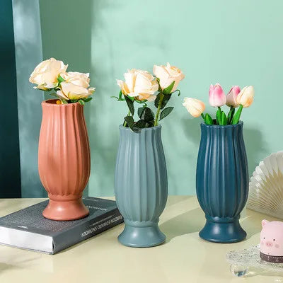 Simple Living Room Nordic Style Shatterproof Flower Arrangement Container Not Deform Simulate Ceramic Plastic Vases