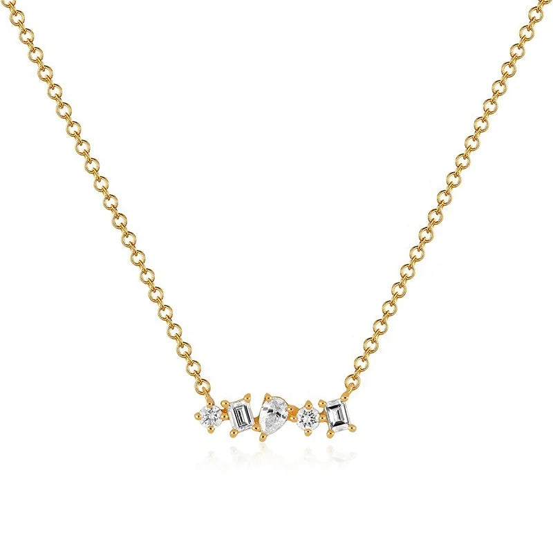 Milskye Bohemian Women Elegant Gold Plated Multi Faceted Diamond Mini bar Necklace