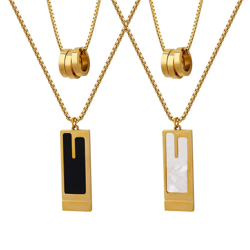 DAIHE Fashion Jewelry Double Layer Three Ring Brand Necklace Set Geometric Rectangle Pendant Necklace for Women