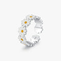 Charming Trendy Ring 925 Sterling Silver Adjustable Cute Sweet Enamel Stackable Daisy Flower Finger Rings for Women