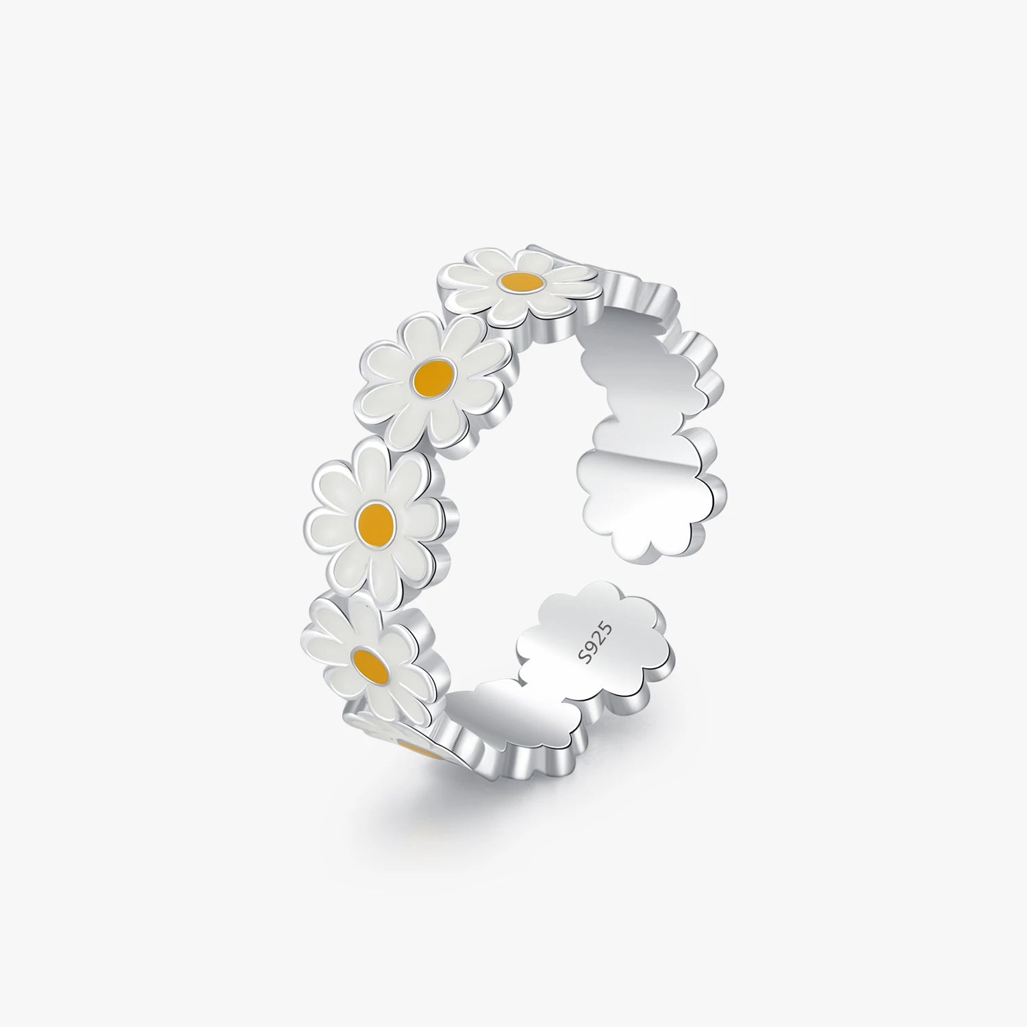 Charming Trendy Ring 925 Sterling Silver Adjustable Cute Sweet Enamel Stackable Daisy Flower Finger Rings for Women