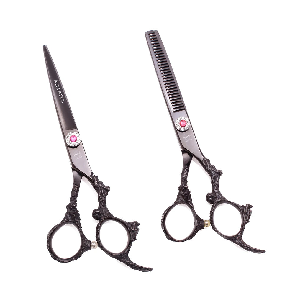 Barber Scissors 5.5'' 6" AQIABI Japan Steel Hair Scissors Black Hair Cutting Scissors Thinning Shears Black High Quality A9005