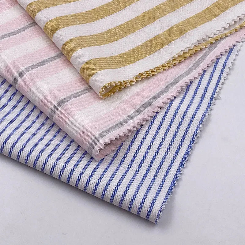 South America Customized Color Thin Stripe Plain Yarn Dyed Mixed Cotton Linen Fabric for Shirts Clothing