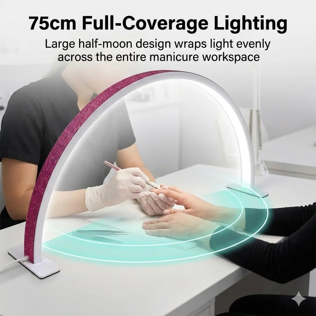 Professional 40W LED Half Moon Lamp for Manicure Beauty Nails Gel Salon Arch Desk Lights with Colorful Crystals Nail Supplies