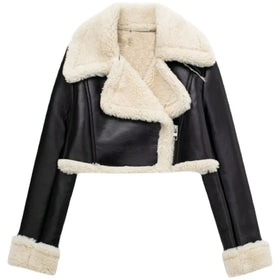 Women 2024 New Chic Winter Fashion Cropped Jacket Coat Vintage Long Sleeve Female Outerwear Chic