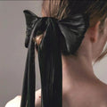 French Retro Oversized Scrunchie Black Pleated Bow Hair Rope Big Ponytail Headband Vintage Hair Ties