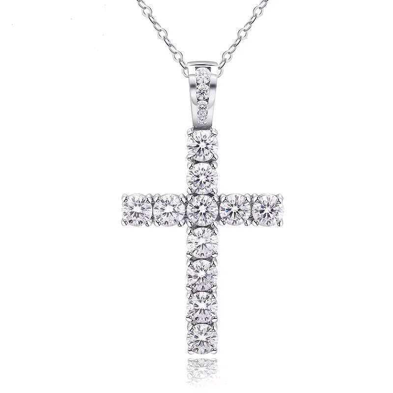 SPJ Low MOQ Wholesale Hiphop Jewelry 925 Sterling Silver VVS 1.1ct Moissanite Diamond Cross Shape Pendant Necklace Jewelry