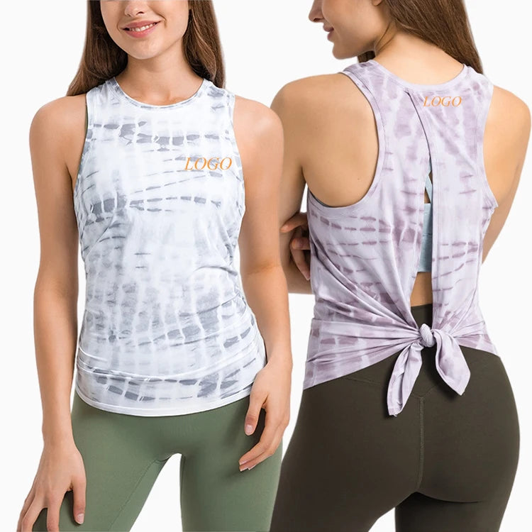 EU/US Summer New Fashion Comfortable Women's Sports Vest Colorful Skined Relax Back Out Tie up Thin Yoga Tank Top