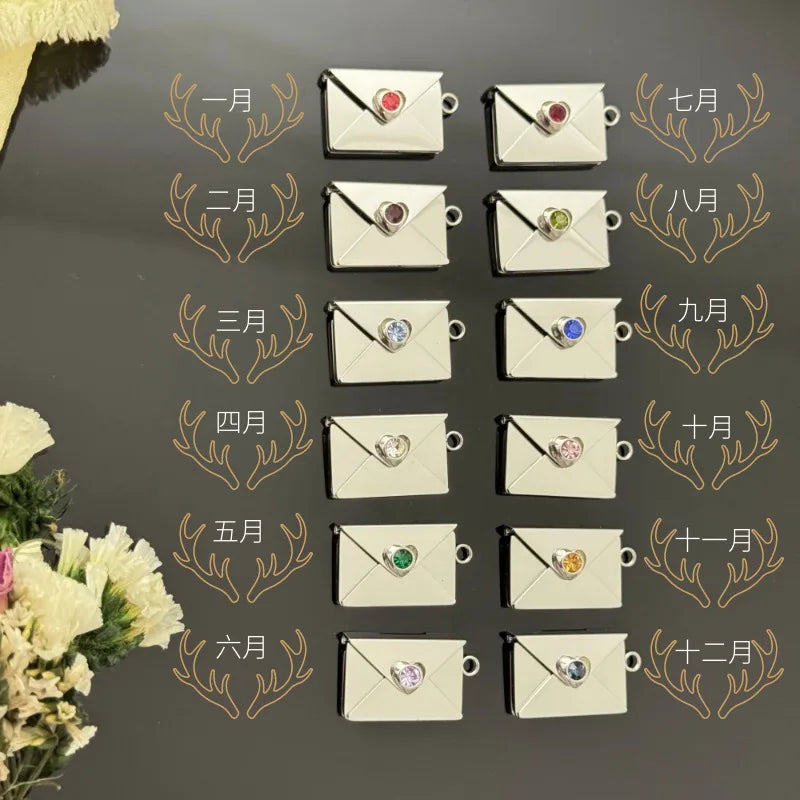 Fashion Jewelry Necklace Valentine's Day Gift Envelope Pendant Shiny Heart Gemstone Stainless Steel Necklaces for Women