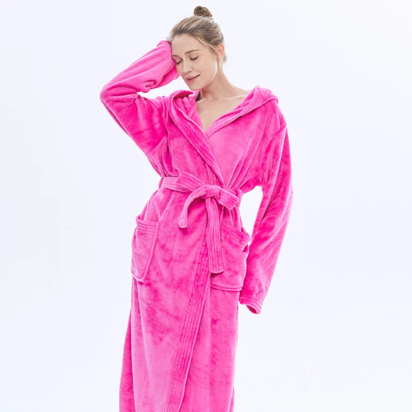 Luxury Women Fleece Bathrobe Shawl Hooded Bathrobe Women's Sleepwear Dressing Oversize Home Bathrobe