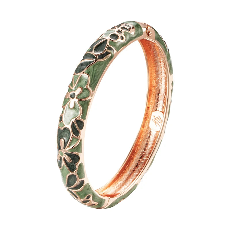 Daili Women's Fashion Charm Bracelets Wholesale Colorful Green Flowers Enamel Bangles Zinc Alloy Gold Plated Bracelets