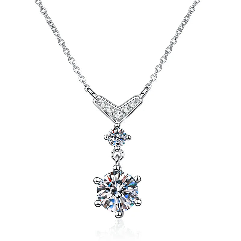 25 Sterling Silver Moisant Diamond Necklace Light Luxury Temperament Fishtail Pendant D Color Moisant Stone One Carat Necklace
