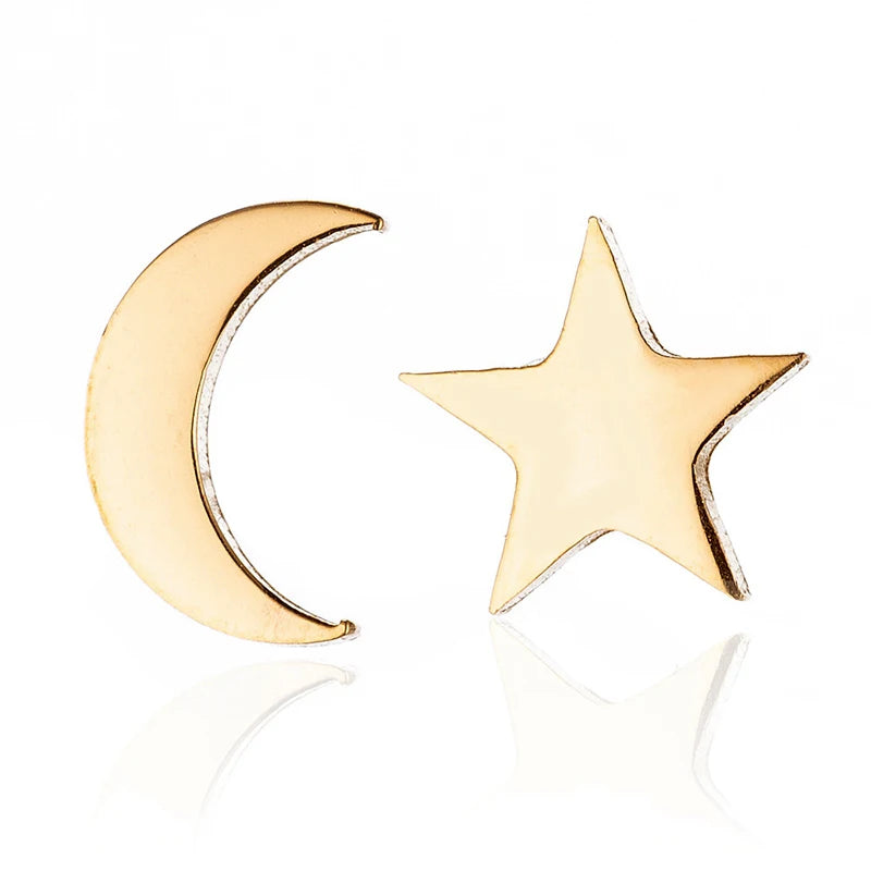 Lovely Non Tarnish 18K Gold Silver Plated Stainless Steel Women Crescent Moon Star Stud Earring Jewelry