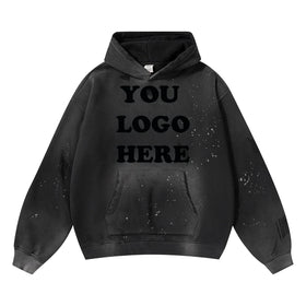 MOQ:1PCS Spray Dyed Hoodies 2026 Winter Solid Color Blank Fleece 100% Cotton Thick 360 Gsm Heavy Weight for Men