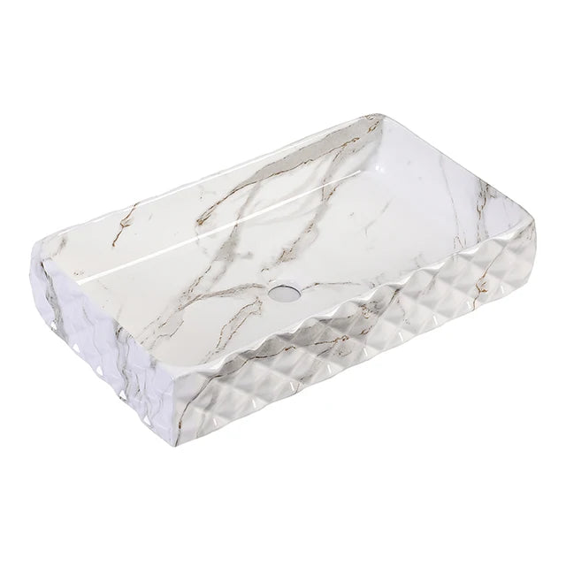 New Model Rectangular Ceramic Bathroom Basin Sinks Marble Decorative above Counter Kitchen Sinks