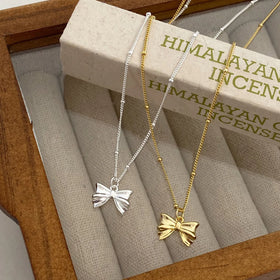 Simple Gold Plated Stainless Steel Ribbon Necklaces Fashion Bowknot Choker Necklace to My Daughter