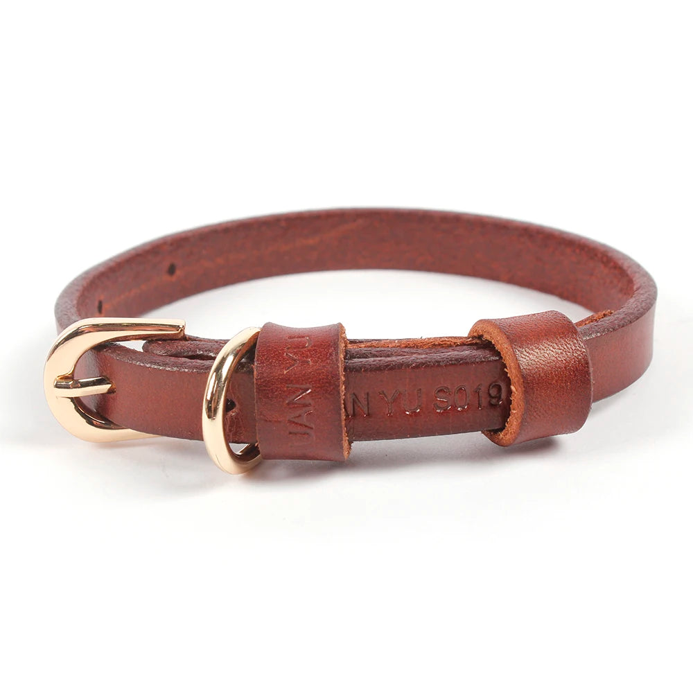 Retro Design Luxury Genuine Cowhide Dog Collar Strong Durable Adjustable Leather Dog Collar for Small and Medium Dogs