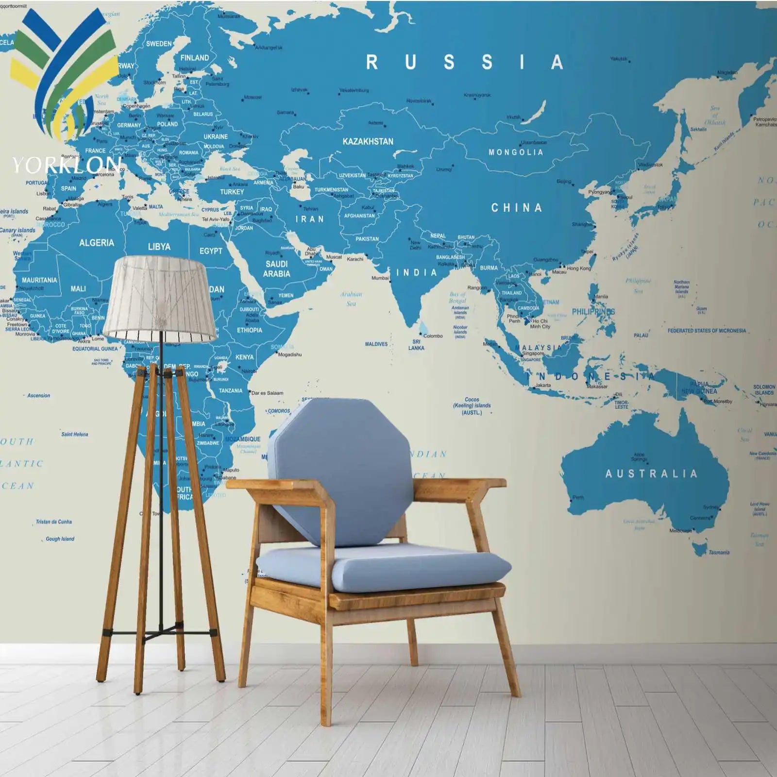 Customized 3D World Map Wallpaper Home Decor Unique Living Room Mural Using Silk PVC Fabric Soundproof Free Sample 1-Year