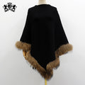 Women's Luxury Pashmina Cape Shawl and Wrap for Winter 3-in-1 Convertible Cashmere Wool Poncho with Raccoon Fur