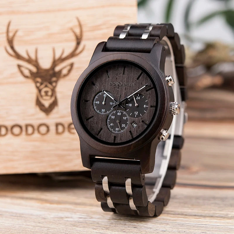 For DODO DEER 2023 Men's Classic Design Chronograph Wooden Watch Stainless Steel with Glass Box Buckle CE ROHS 70g Antique Style