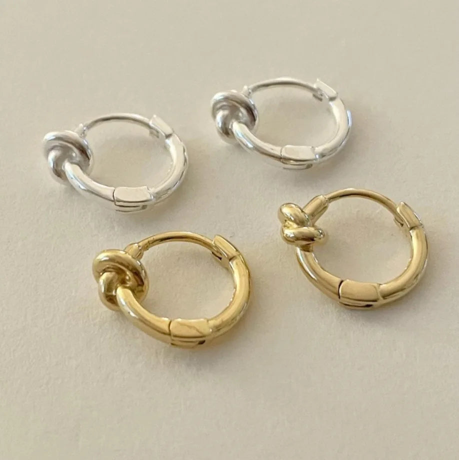 925 Sterling Silver Hypoallergenic Cute Earrings Love Knot Hoop Earrings