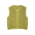 ZATRHMBM Autumn Women's Knit Sweater Vest Top 2024 New Fashion Round Neck Sleeveless Single-Breasted Knit Sweater Undershirt Top