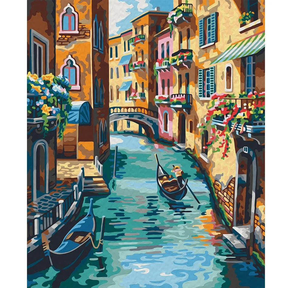 Diy Paint by Numbers Kits Venice Town Modern Wall Art Picture With Numbers Painting for Adults 40x50cm/16x20inch Without