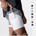 Mens 7 Inch Liner Shorts Double Layer With Zipper Breathable Stretch Running Training Sports Casual Quick Dry Gym Shorts