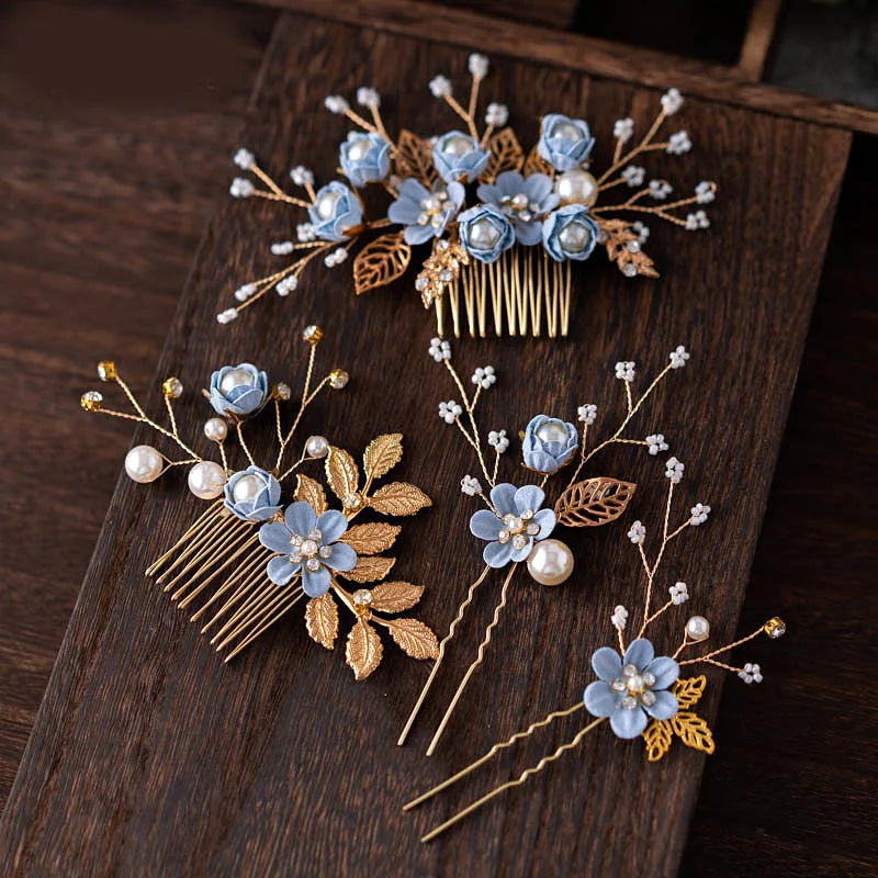 Wholesale Customized Wedding Jewelry Hair Comb Handmade Crystal Pearl Bridal Hair Accessories Hairpins Sets