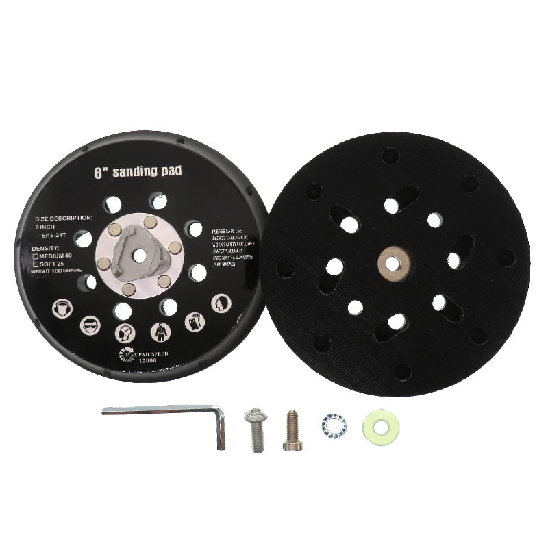 6Inch 146.5mm Black Hook and Loop Sanding Disc Backing Pad with 17 Holes Buffing Grinder Backup Plate for Grinding Polishing