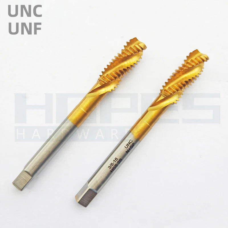HSS M2 TiN Coating Helical Spiral Flute Thread Screw Taps UNC UNF #2-#12 3/16 1/4 3/8 1/2 9/16 5/8 3/4 7/8 1" Inch Size