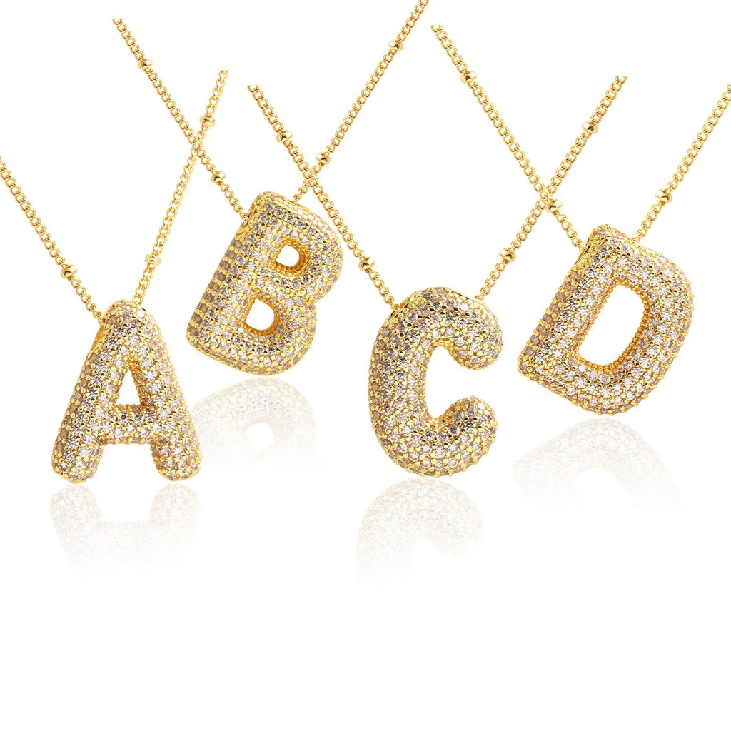 Gold Plated Hip Hop Iced Out CZ Letter Necklace Women Luxury Jewelry Alphabet A-Z 26 Capital Initial Letters Pendant Necklaces
