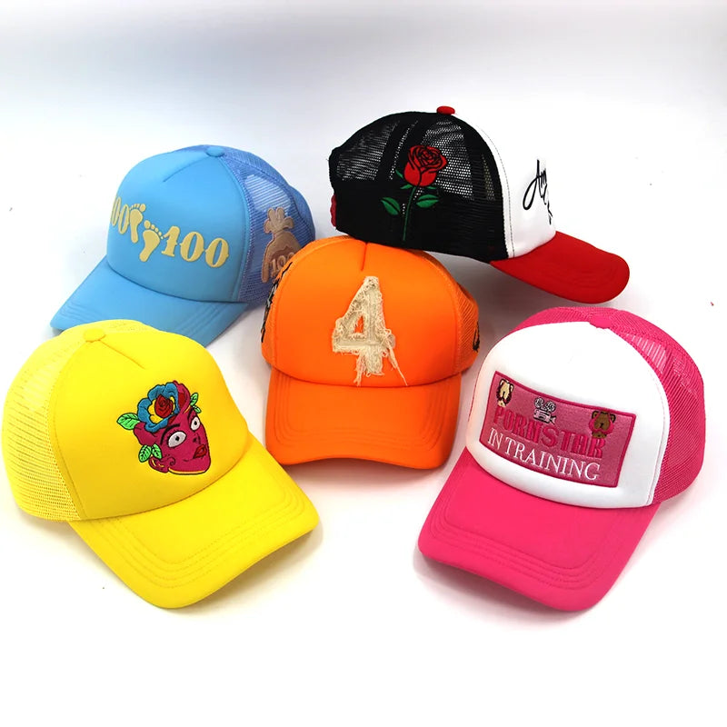 Wholesale Custom High Quality Puff Screen Printing Fashion Unisex All-Season Trucker Caps Patch 3D Embroidered LOGO Foam Mesh