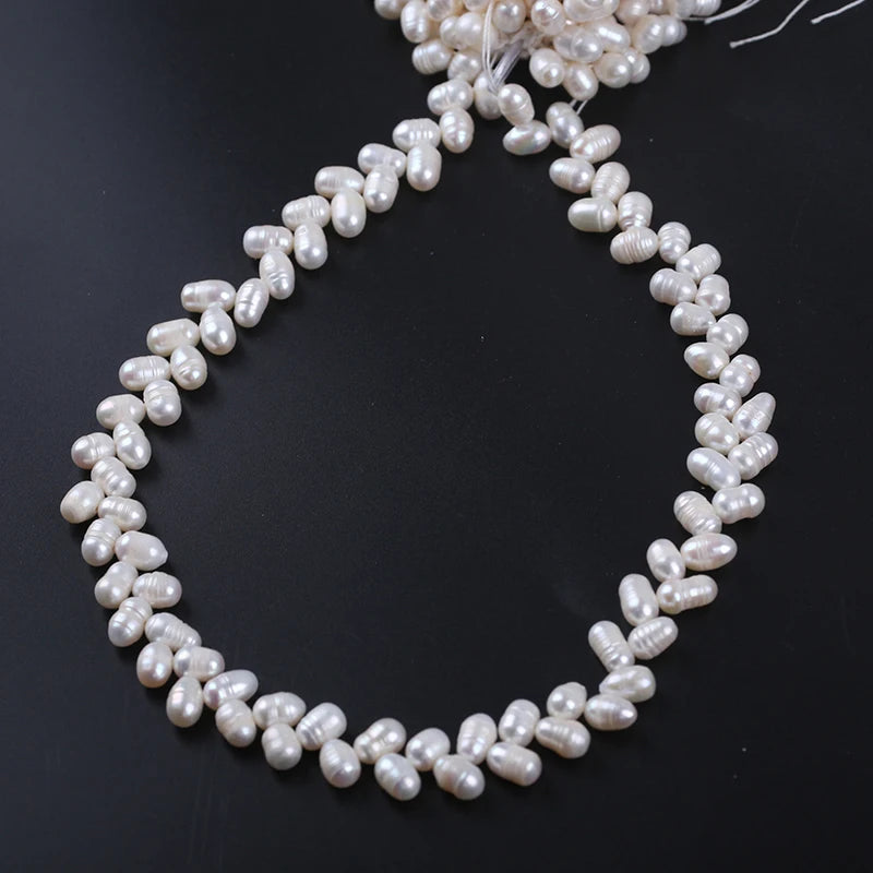 Wholesale 6-7mm Top Hole Rice White Wheat Chain Pearl Freshwater Pearl Loose Strands for DIY Jewelry
