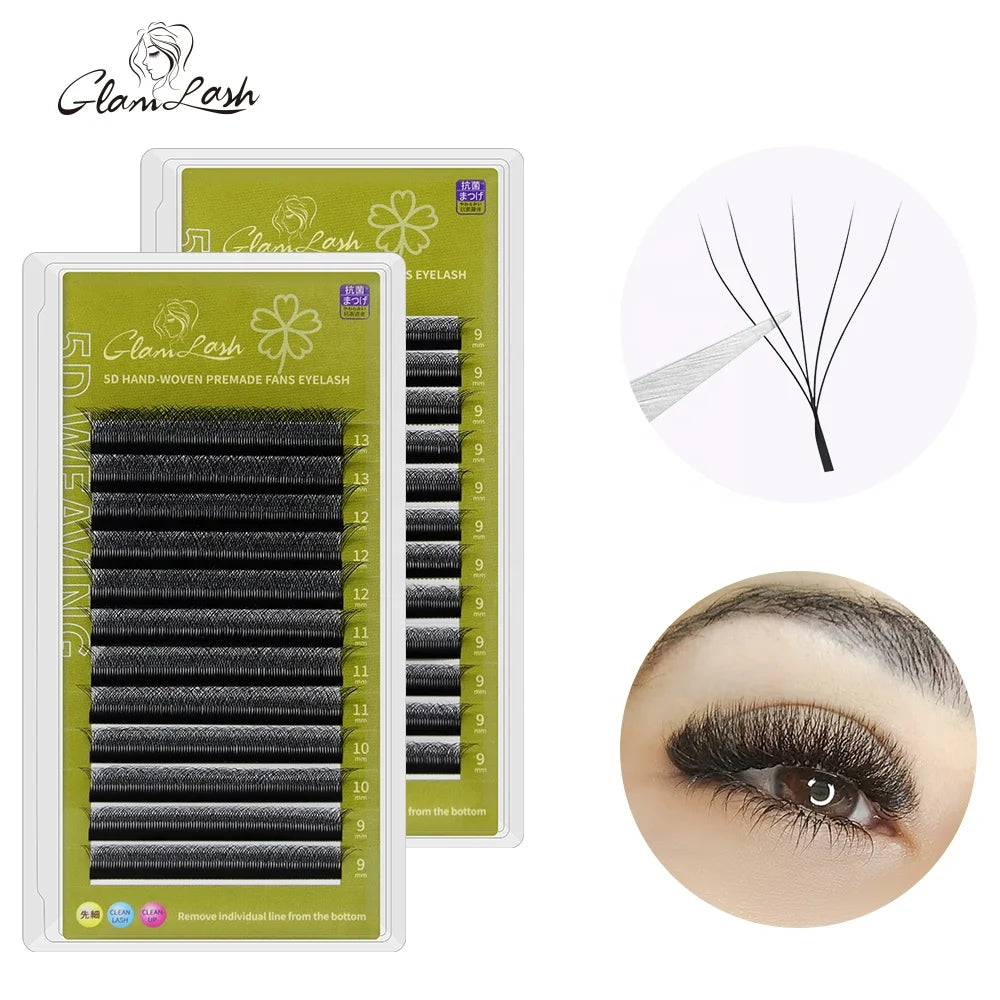GLAMLASH W Eyelash Extensions Natural Soft Individual Lashes 5D W Shape Lashes Clover Bloom Handmade Premade Volume Fans
