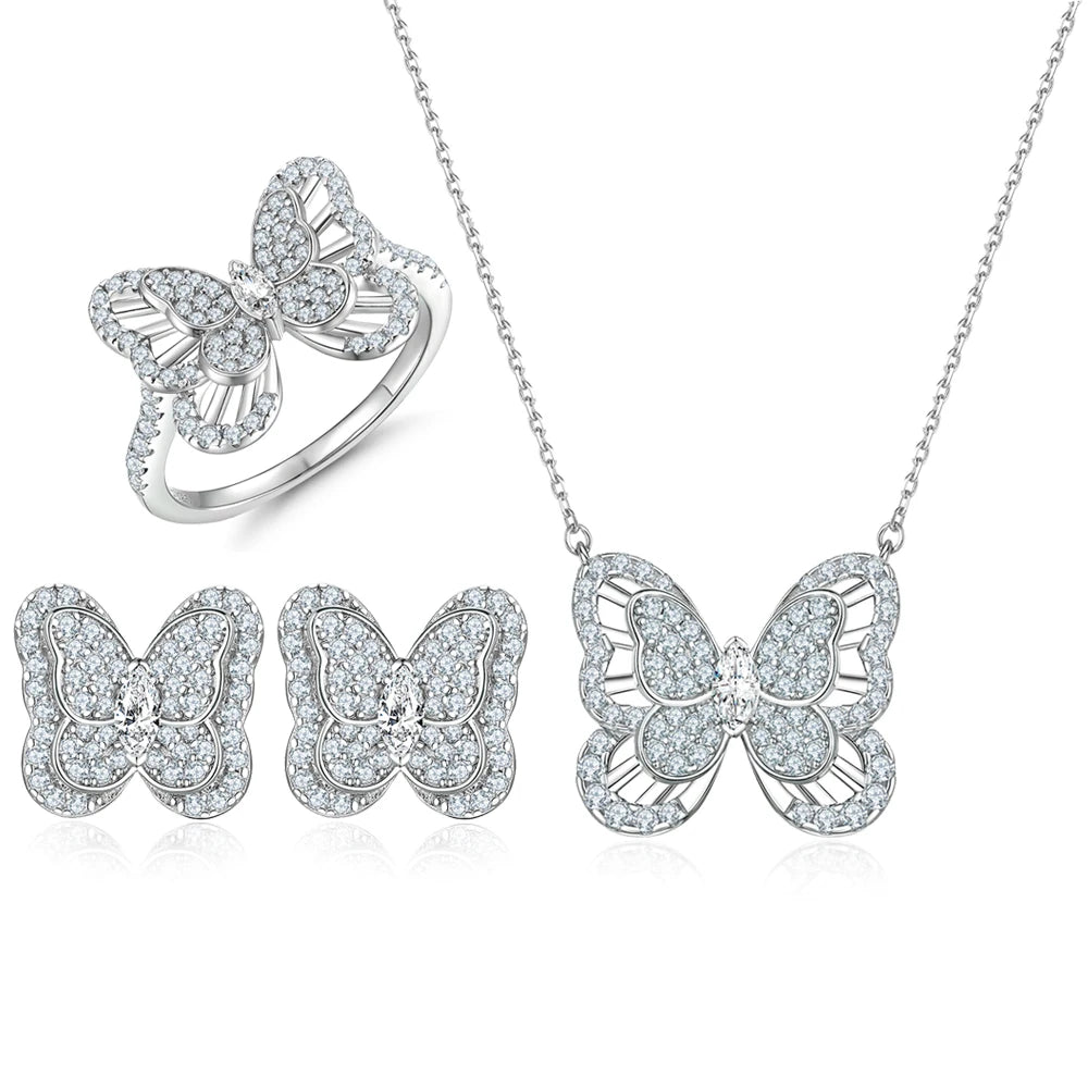 Wholesale Women Jewelry 925 Silver Set Ring Earings Necklace Set Jewellery Set