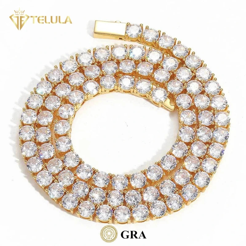 Wholesale Iced Out Moissanite VVS 3mm Round Tennis Necklace Moissanite Men 925 Silver Hip Hop Jewelry Moissanite Chain