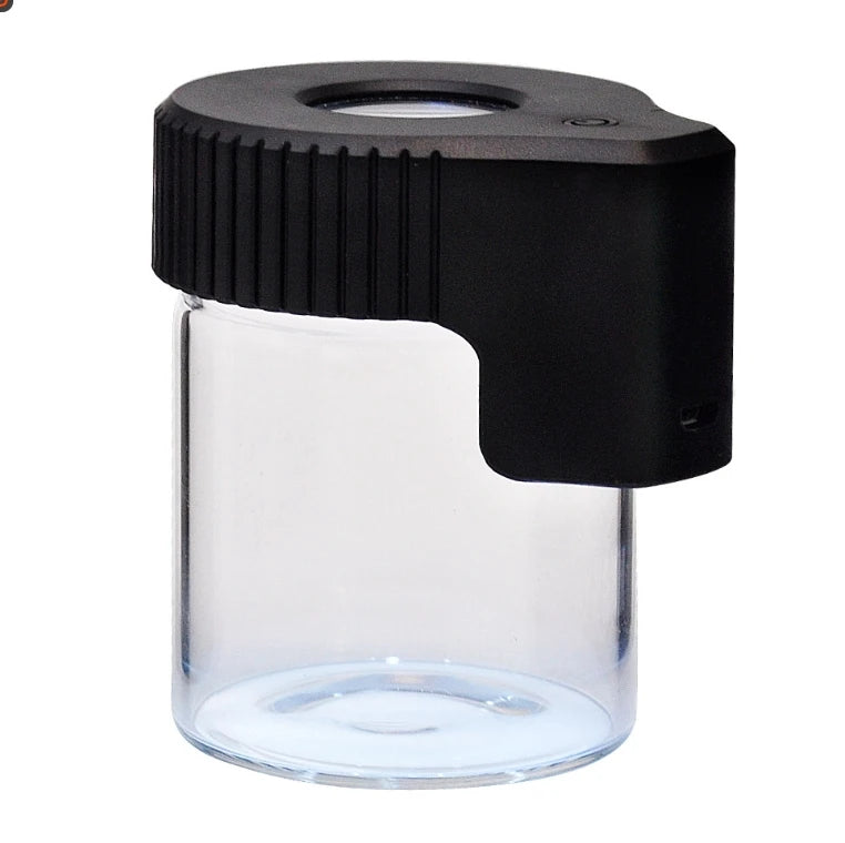 High Borosilicate Glass LED Glow Stash Storage Jar 5x Magnifying Logo SmellProof for Dry Herb Preservative Food & Spice Storage