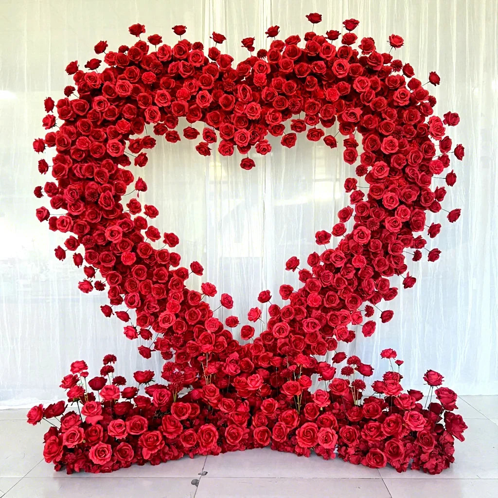 Hot Sale Valentine's Day Decoration Heart Shape Arch Customized  Rose Flowers Heart Wall Backdrop for Wedding Party Decor
