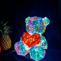 USB Rechargeable Handmade PET Material Loving Heart Teddy Bear LED Night Light Decoration Glowing Colorful Birthday Gift