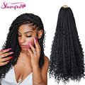 BOHO Black Women's Hair Extension Messy Box Braids with Crochet Synthetic Curly Ends Pre-looped Goddess Style